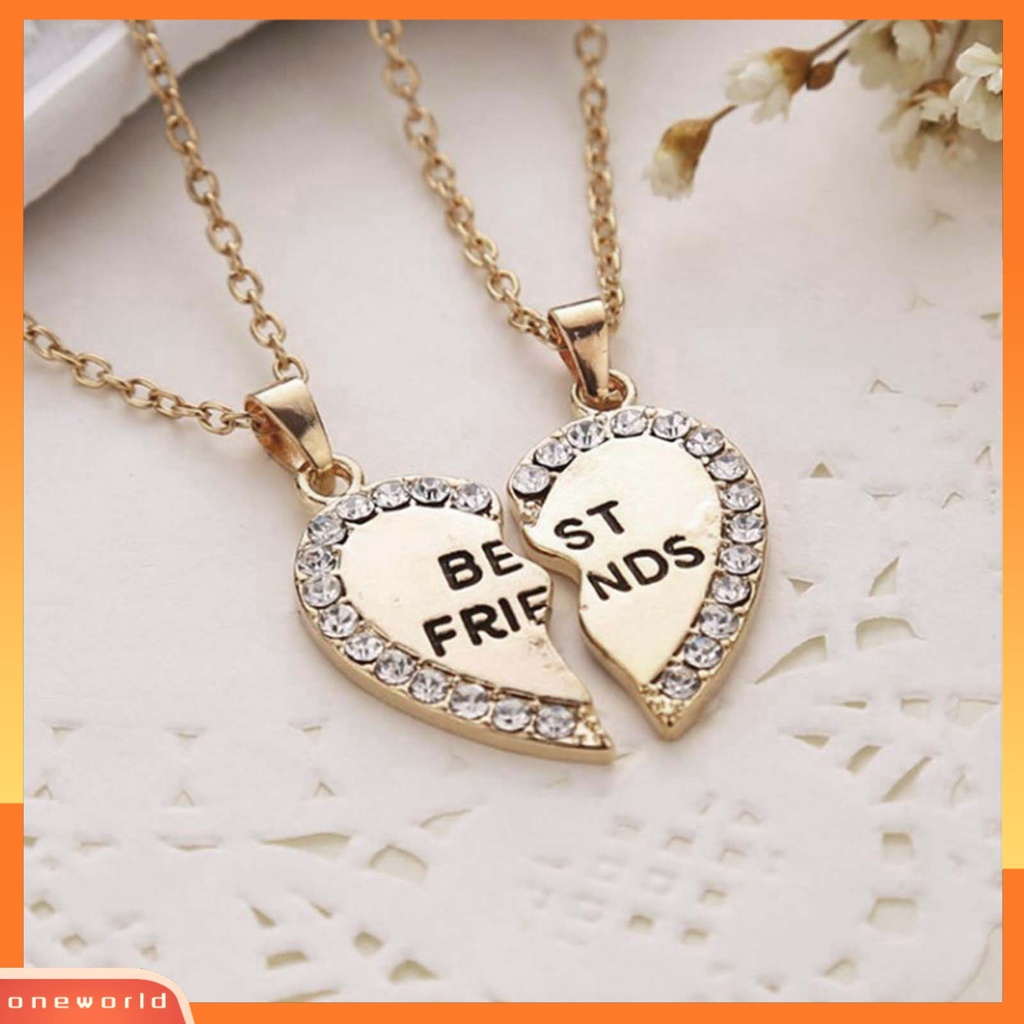 [ONE] 2 Pcs Berlian Imitasi Bersinar Kalung Persahabatan Hadiah Sahabat Hati Liontin Kalung Perhiasan Aksesori