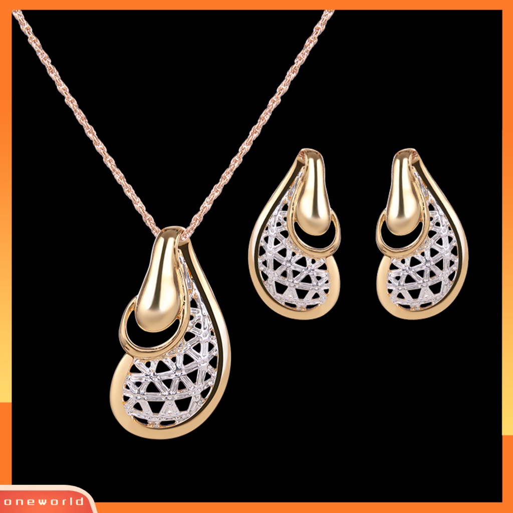 [ONE] 1set Wanita Anting Set Bentuk Tidak Teratur Electroplating Berongga Aksesoris Pengantin Kalung Anting Set Perhiasan Aksesori