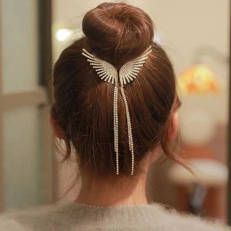 [Unggulan] 1pc Ladies Bun Head Ponytail Gesper Sayap Malaikat Rumbai Jepit Rambut Korea Hair Claw Elegan Mutiara Klip Rambut Ponytail Tinggi Artefak Aksesoris Rambut Styling Perlengkapan