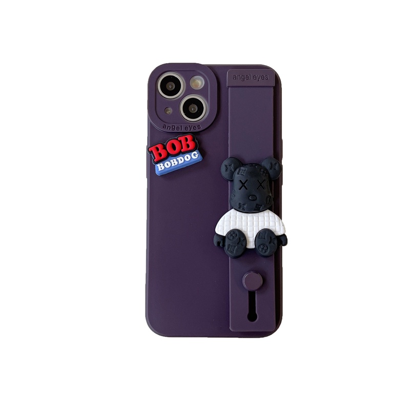 IPHONE Casing Beruang Violent Ungu Tua Untuk Iphone14 13 12 11 Pro Max Tali Tangan Soft Case