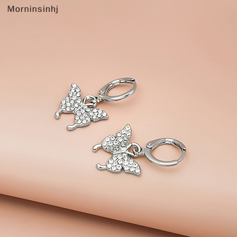 Mornin Fashion Wanita Kristal Hoop Butterfly Earrings Drop Menjuntai Anting Wanita Pesta Pernikahan Perhiasan Hadiah id