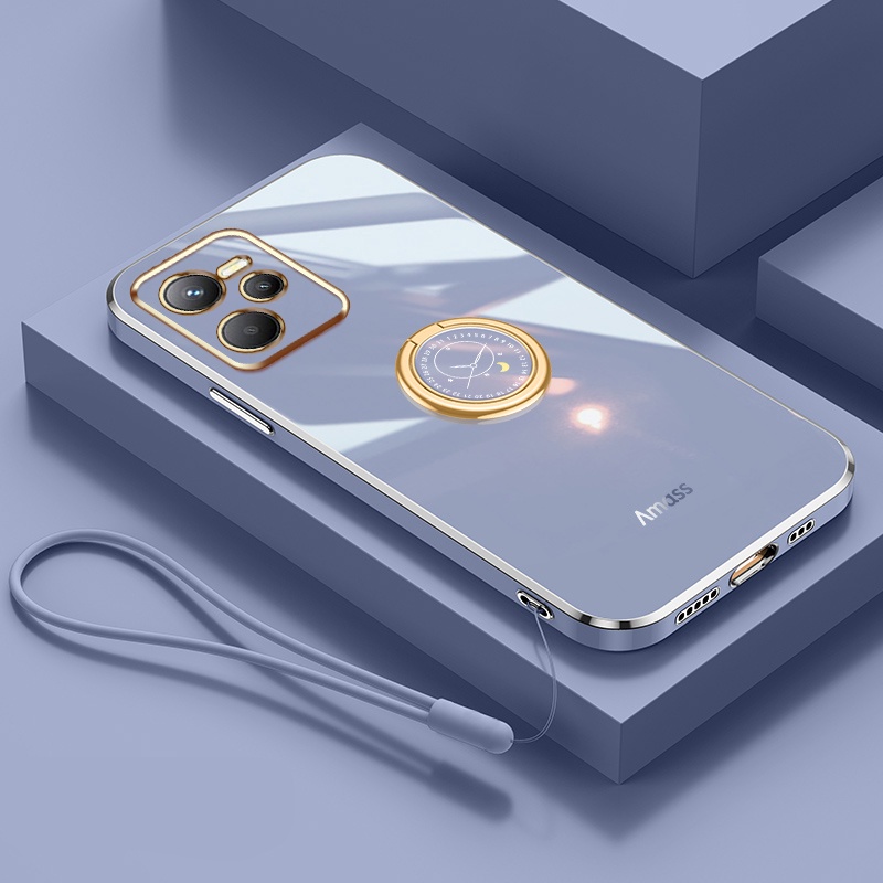 Andyh Casing Ponsel Silikon Ultra Tipis Untuk OPPO Realme C35 Realme Narzo 50A prime 4G Deluxe Perlindungan Jatuh Band Emas Dengan Jam Cincin Dan Lanyard Gratis
