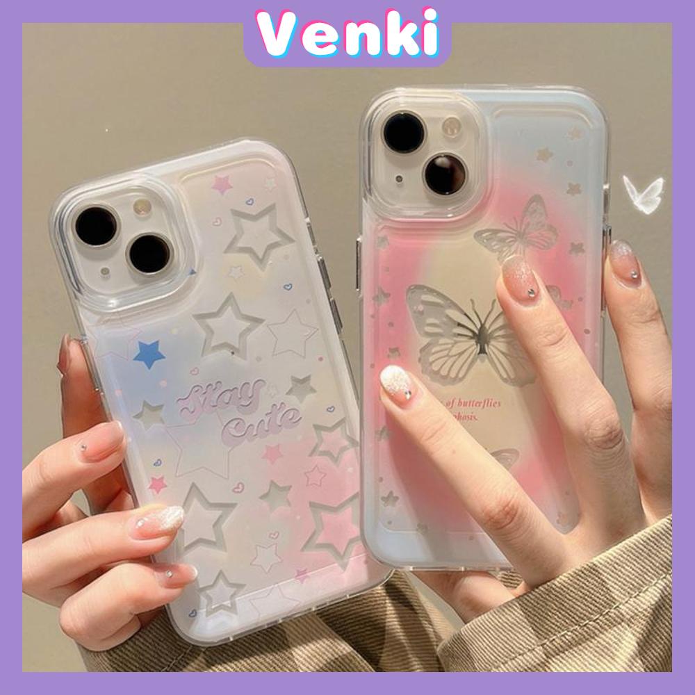 VENKI - Untuk iPhone 11 iPhone Case Bening Lubang Besar Space Case TPU Soft Case Shockproof Protection Camera Cute Butterfly Star Kompatibel dengan iPhone 14 13 Pro max 12 Pro Max xr xs 7 8