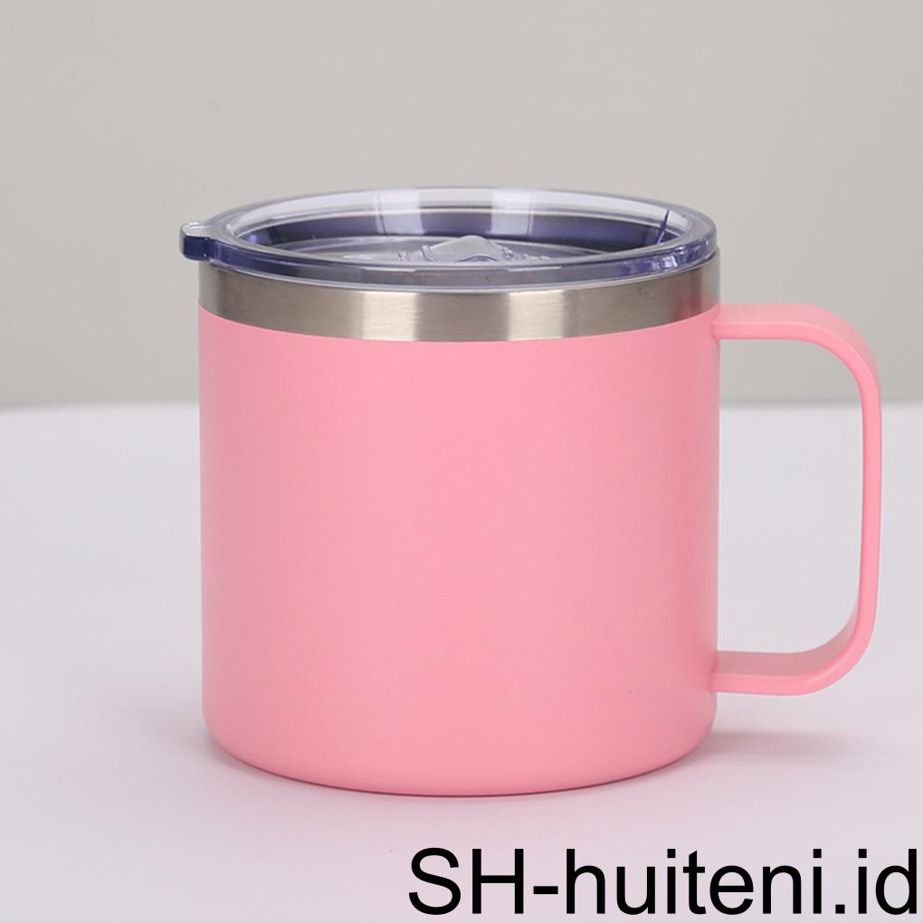 Mug Stainless Steel Dengan Tutup Pegangan 420ML Kemping Vacuum Insulated Cangkir Minum Genggam Aksesoris Botol Air Thermal