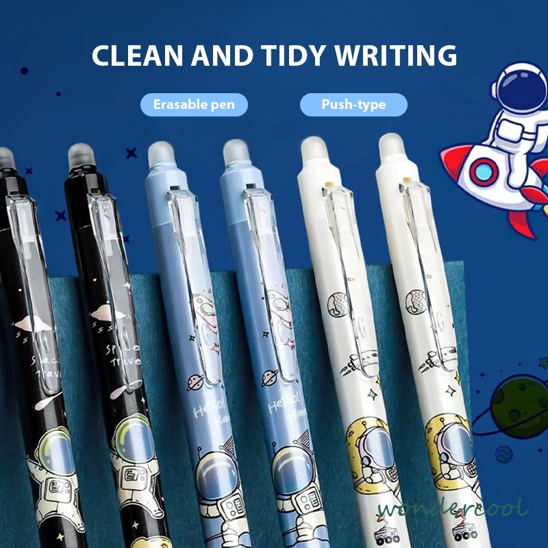 Pulpen Gel Desain Astronot Warna Biru Hitam Mudah Dihapus Stationery Accessories-Won