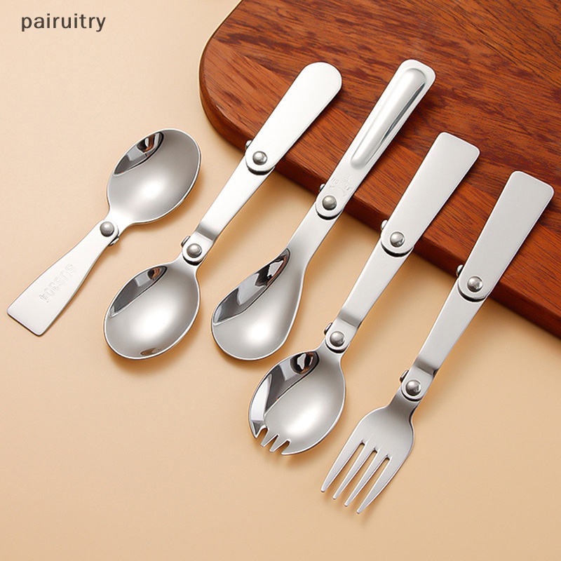 Prt304sendok Solder Stainless Steel Peralatan Makan Kreatif Luar Ruangan Portabel Tiga Lipat Sendok Garpu Travel PRT