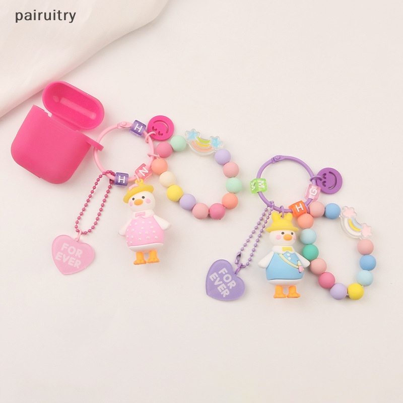 Prt Lucu Bebek Permen Warna Gantungan Kunci Smile Beads Key Chain Wanita Dompet Ransel Huruf Shell Liontin Untuk Airpods Pro PRT