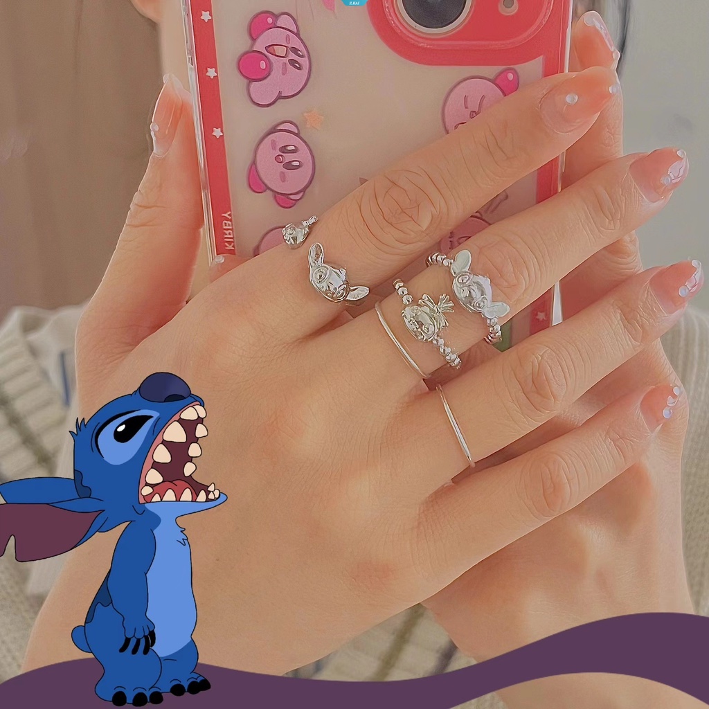 Cincin Fashion Elegan Dapat Disesuaikan Kreatif Kartun Aksesoris Merancang Cincin Halus Stitch Akin Stitch Cincin Pasangan Pria Dan Wanita [ZK]