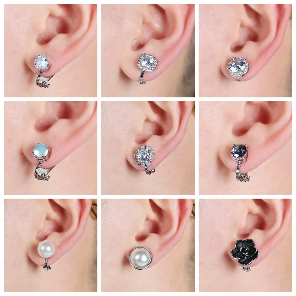 1pasang Anting Klip Kristal Warna Tanpa Tindik Klip Telinga Bunga Mawar Simulasi Mutiara Manset Telinga Tanpa Tindik Anting Lobek