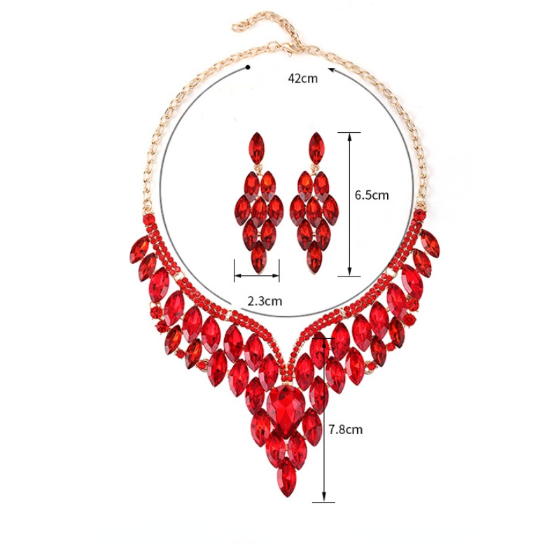 Set Kalung Retro Berlebihan Wanita Mewah Berlian Imitasi Gaun Perjamuan Aksesoris Kerah Rantai 2-piece Set