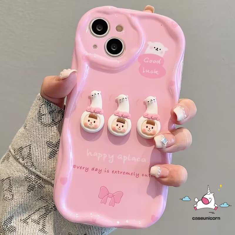 Untuk Realme C35 C53 C55 C25 C21Y C15 C12 C11 C31 C25Y 9i 5 6i 7i 5i 5s C33 C20 C3 C25s C30 C21 C17 Lucu 3D Mainan Kartun Lucu Alpaka Gadis Smiley 3D Bergelombang Lengkung Tepi Lembut DIY Case