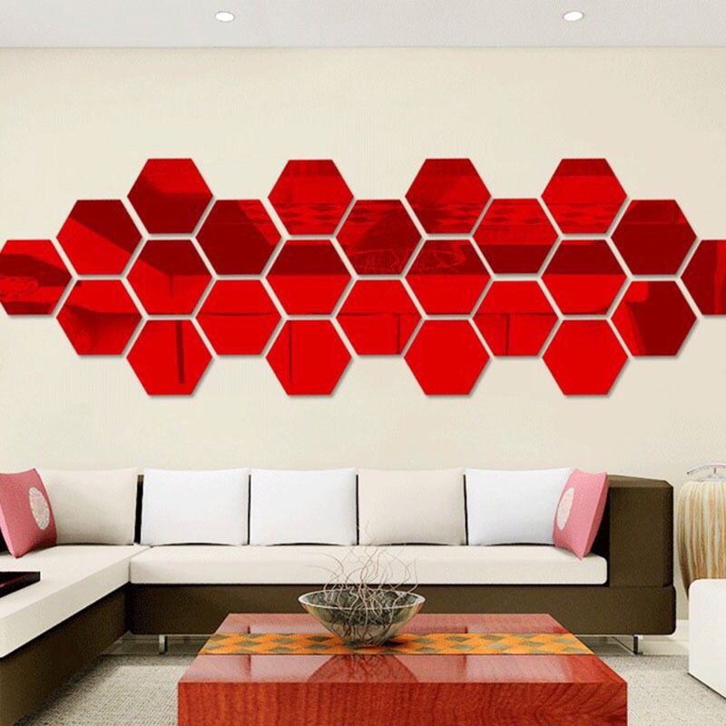 [Unggulan]3D Cermin Geometris Stiker Dinding Warna-Warni Hexagon Akrilik Mirror Sticker Removable Self Adhesive Mosaic Tiles Decals DIY Dekorasi Rumah Kamar Tidur Ruang Tamu Seni Cermin