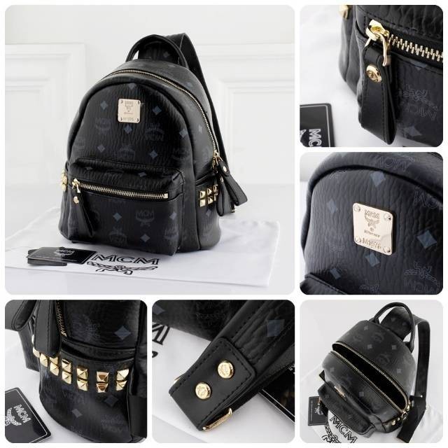 Tas Backpack in visetos cognac mcm SMALL size hitam colour