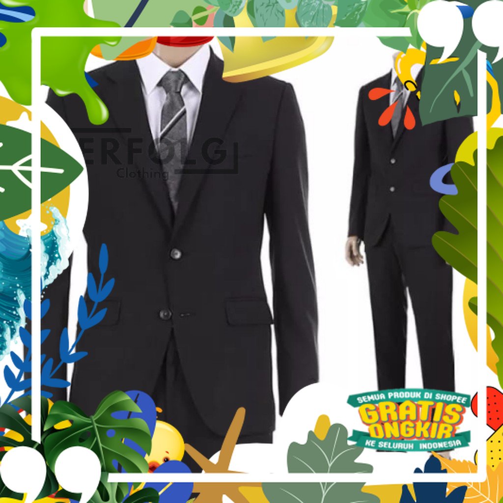 Blazer Hitam Semi Jas Pria Formal Elegan Slimfit Seragam Pondok Pesantren Santri Polos Mahasiswa/ Be