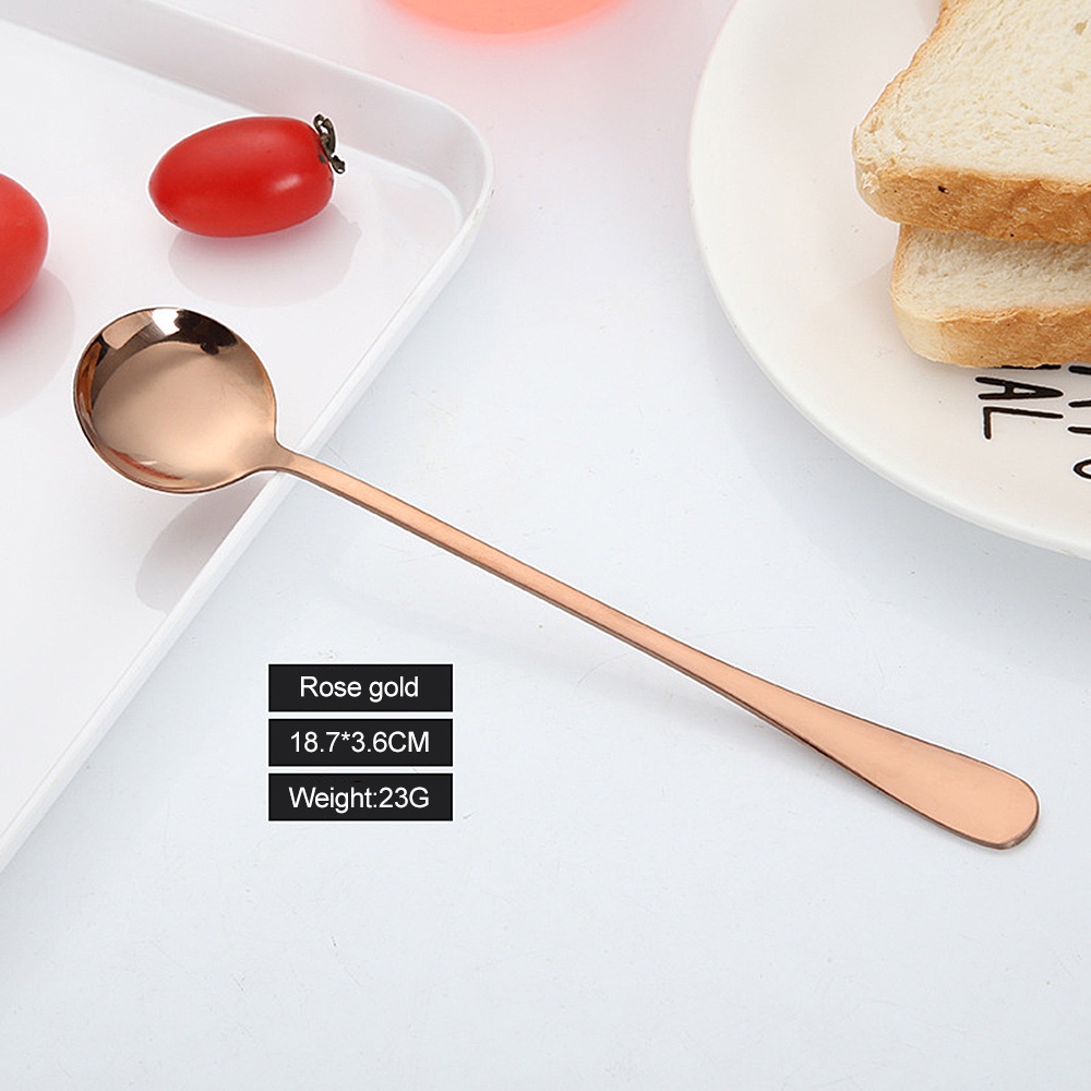 Spoon Warna-warni Gagang Panjang Sendok Teh Baja Nirkarat Mengaduk Sendok Bulat Kopi Mengaduk Sendok Makan Es Krim Makanan Penutup Sendok Aksesoris Dapur