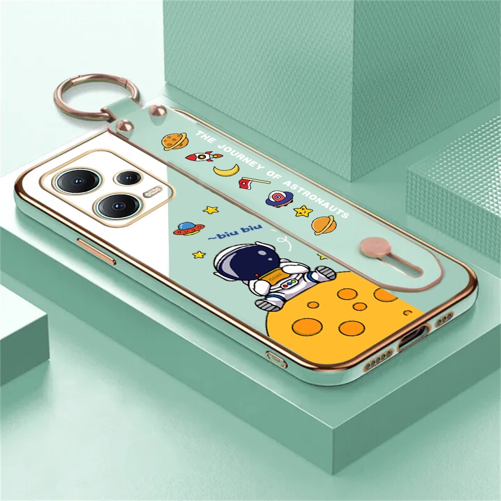 Redmi Note12 4G Note12 Pro 5G Note 11 Pro Note11S Note 10S Redmi A2 A1 10C 10A 9T 9A 9C Note10 Perjalanan Astronot Plating Mewah Soft Phone Case Dengan Gelang RIXUAN