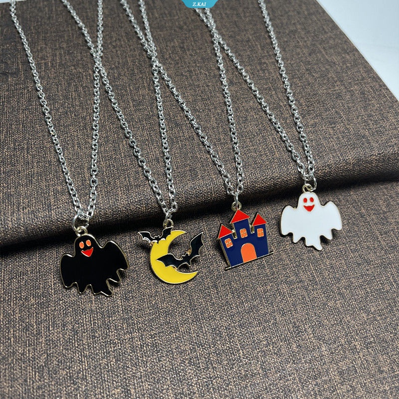 Halloween Hantu Liontin Kalung Fashion Perhiasan Wanita Leher Rantai Pakaian Cocok Aksesoris Enamel Choker [ZK]