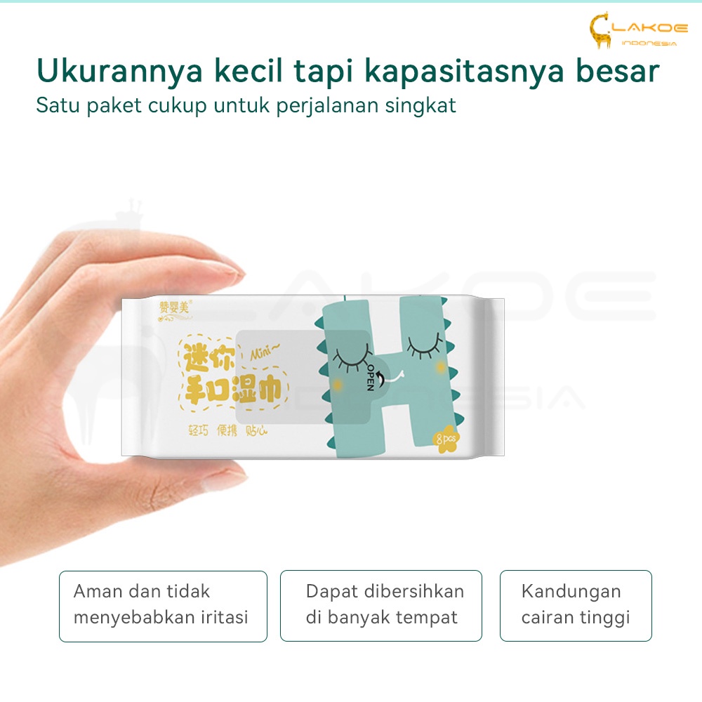 Lakoe 8pcs/set Tissue Basah Mini/ Tissue Basah Travel/Tisu Travel/Wet wipes mini