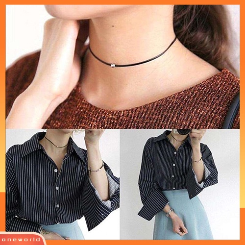 [WOD] Wanita All-Match Perhiasan Faux Kulit Rantai Manik-Manik Bulat Kerah Choker Kalung