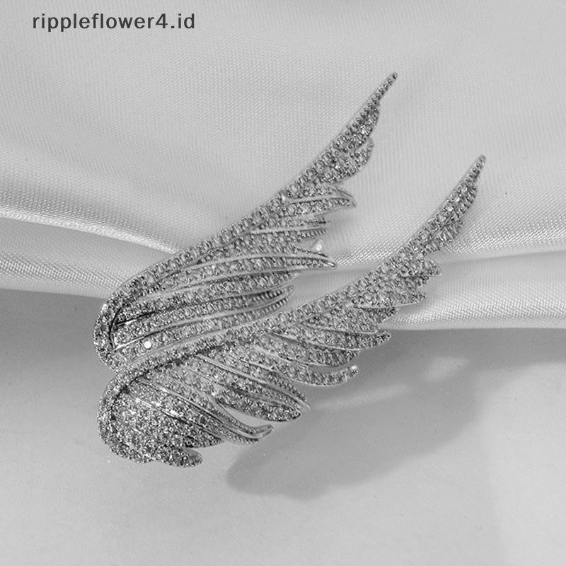 {rippleflower4.id} Elegan Sayap Malaikat Berlian Imitasi Bros Pin Untuk Wanita Glitter Kerah Pin Pakaian Dekorasi Bulu Bros Korsase Enamel Pin Hadiah~