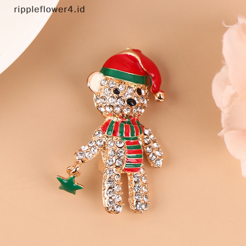 {rippleflower4.id} Kartun Penuh Berlian Imitasi Beruang Bros Untuk Wanita Enamel Topi Beruang Natal Hewan Bros Pin Hadiah Natal Perhiasan Bros~