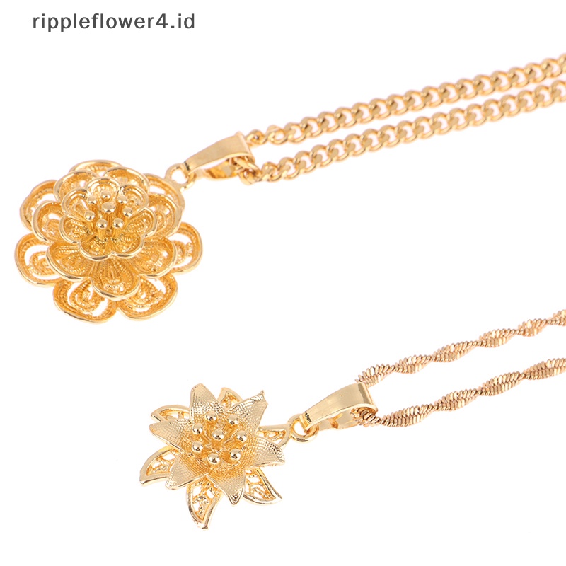 {rippleflower4.id} 1set Emas Imitasi Bunga Hadiah Pernikahan Liontin Kalung Anting Set Perhiasan Pengantin Set Perhiasan Untuk Wanita~
