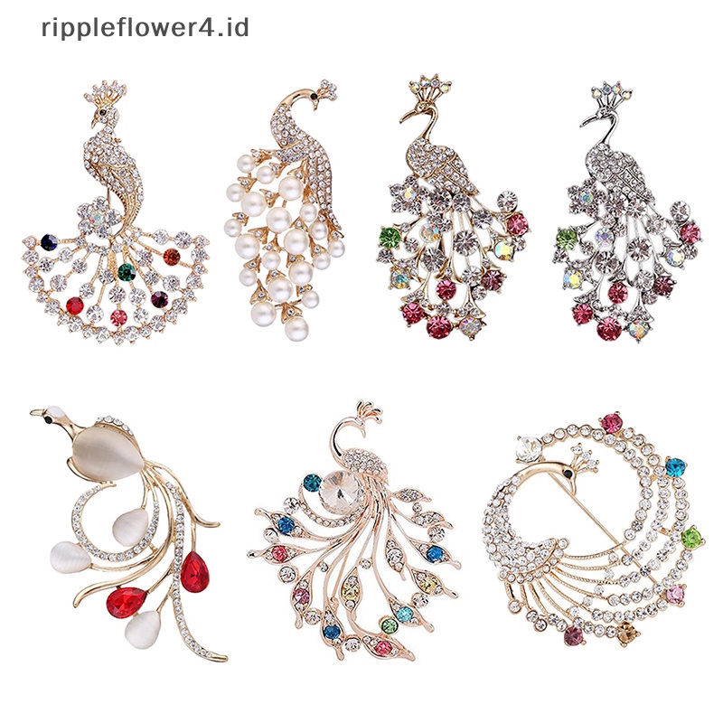 {rippleflower4.id} Bros Merak Kristal Berlian Imitasi Yang Indah Bros Hewan Pin Lucu Perhiasan Pin Aksesoris Aksesoris Pakaian Ornamen~