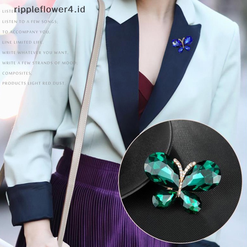 {rippleflower4.id} Fashion Kristal Berlian Imitasi Kupu-Kupu Bros Pin Wanita Pakaian Pesta Syal Perhiasan Aksesoris~