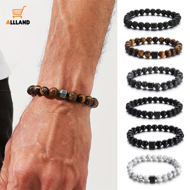 Gelang Manik-Manik Batu Tiger Eye/ Gelang Tali Kepang Adjustable/ Lava Rock Pria Wanita Yoga Healing Balance Bracelets