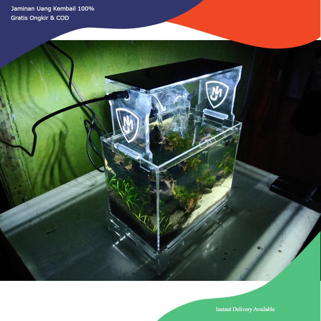 Aquarium Display lengkap, aquarium akrilik lengkap dengan filter dan lampu, aquarium mini akrilik