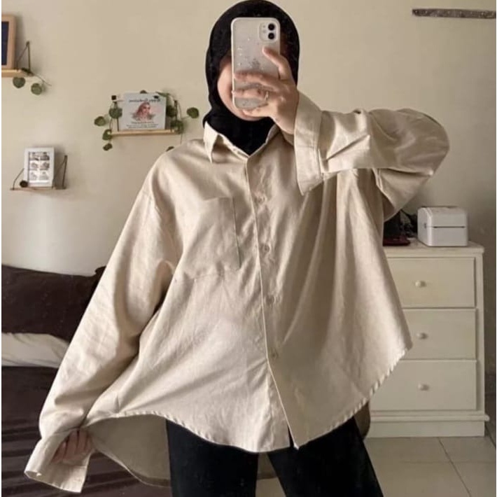 Baju Kemeja Linen Wanita Oversize - Kemeja Linen Wanita - Baju Oversized Linen