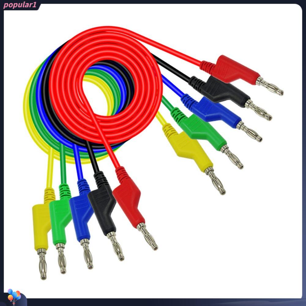 Populer 5pcs Banana to Banana Plug Test Lead Set 5warna 1M Kabel Uji Tegangan Tinggi Memimpin Dapat Ditumpuk Tes Listrik Memimpin Klip Buaya