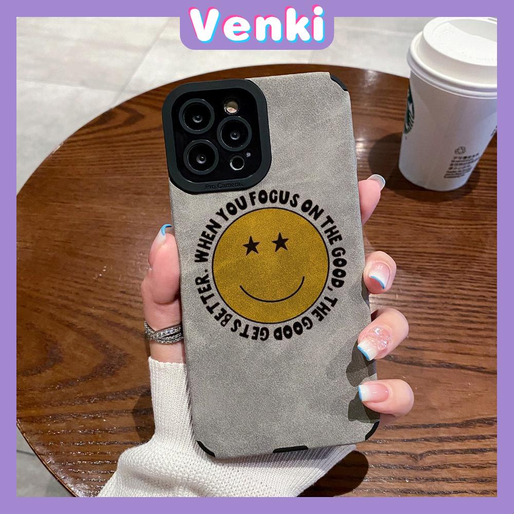 VENKI - Untuk iPhone 11 Case Kulit Kulit Murid Mata Suede Ponsel Case Lembut Shockproof Airbag Pelindung Kamera Senyum Lucu Kompatibel dengan iPhone 14 13 Pro max 12 xr xs 7Plus 8Plus