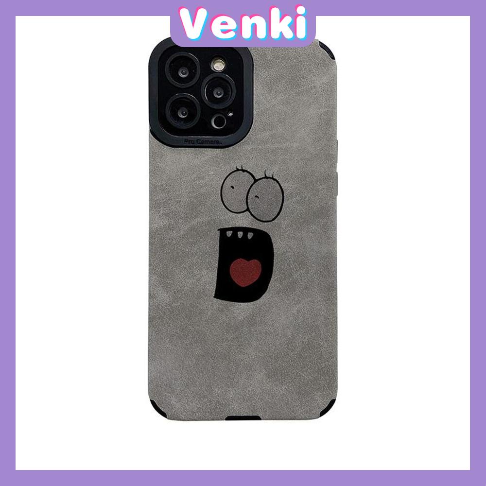 VENKI - Untuk iPhone 11 Casing Ponsel Kulit Dilaminasi Murid Mata Suede Ponsel Case Lembut Shockproof Airbag Case Pelindung Kamera Emoji Lucu Kompatibel dengan iPhone 14 13 Pro max 12 XR