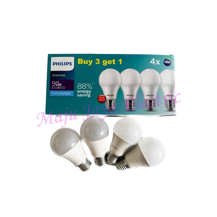 Paket 4 Lampu LED Philips 9 w Bohlam philip 9W 9Watt Essential