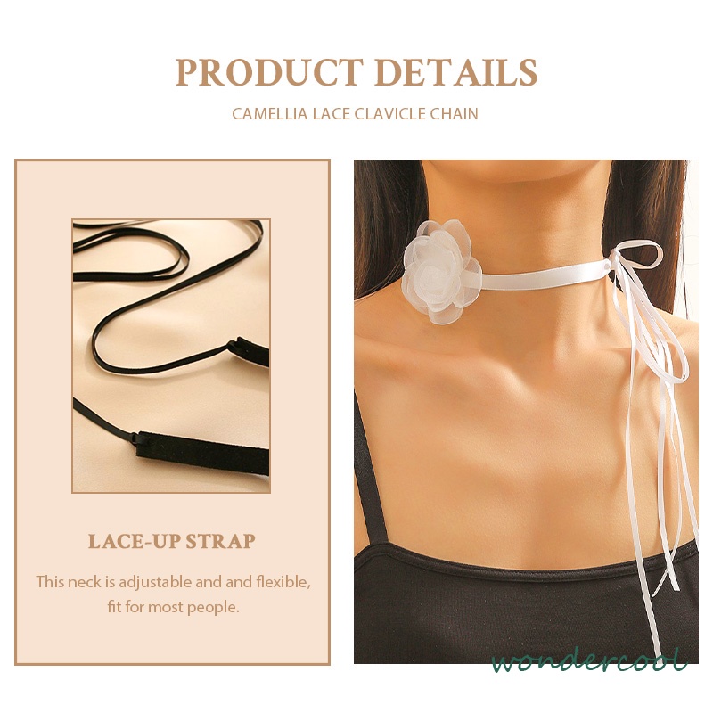 Waktu Seksi Choker Kerah Perhiasan Retro-Hitam Renda Camellia Kalung Pesta Makan Malam Neck-Band Wanita Fashion Adjustable Neckl-Won