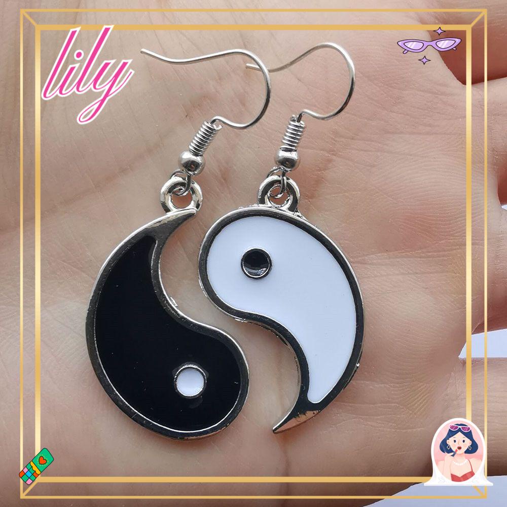 Lily Liontin Menjuntai Anting Hadiah Pasangan Fashion Putih Hitam