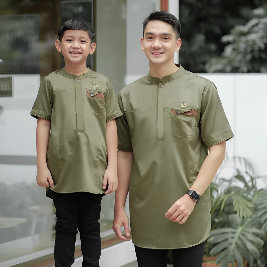 Baju Koko Kurta Couple Ayah Dan Anak Original kurta Premium Couple Lengan Pendek Army