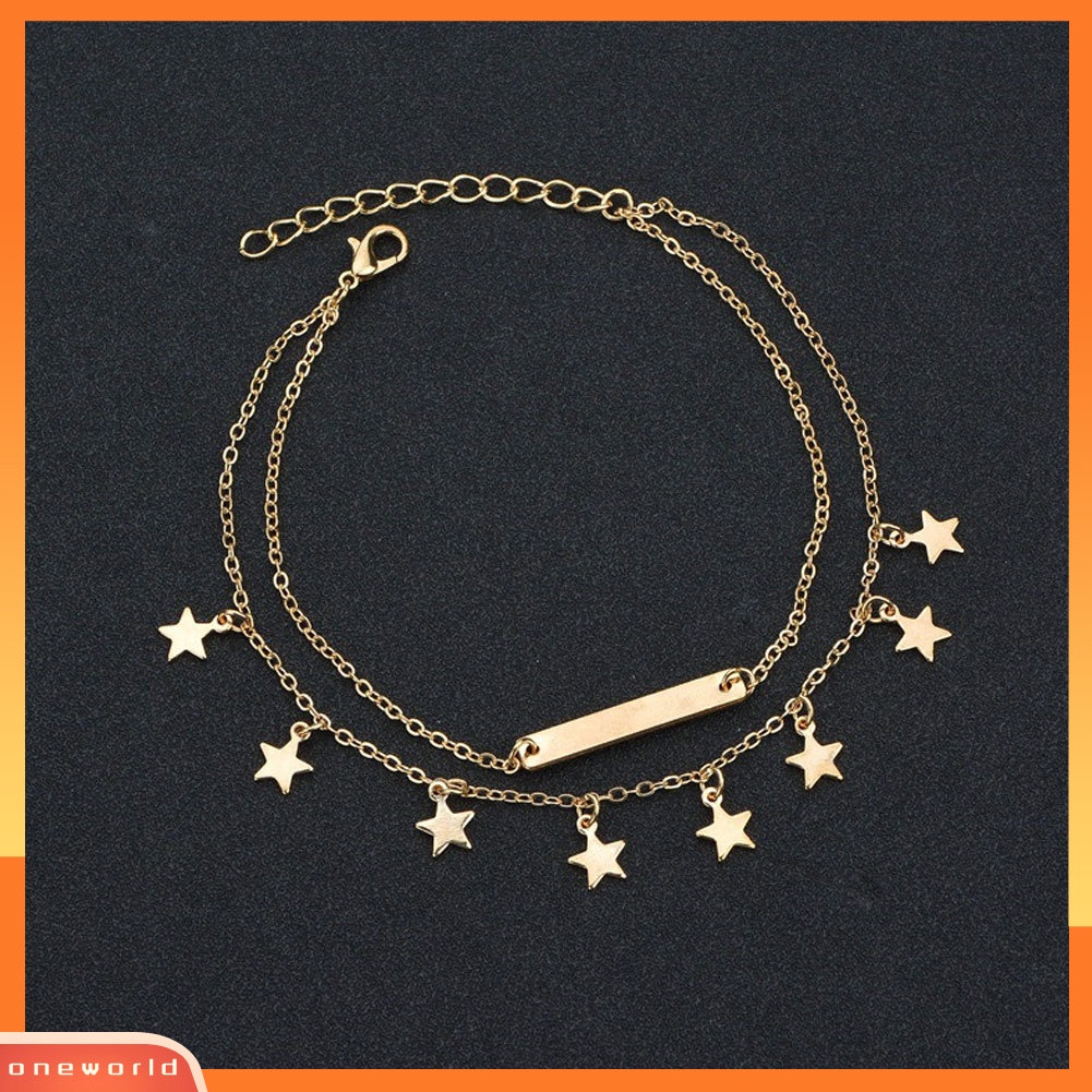 [WOD] Double Layer Star Bar Charm Anklet Wanita Pantai Sandal Barefoot Ankle Bracelet