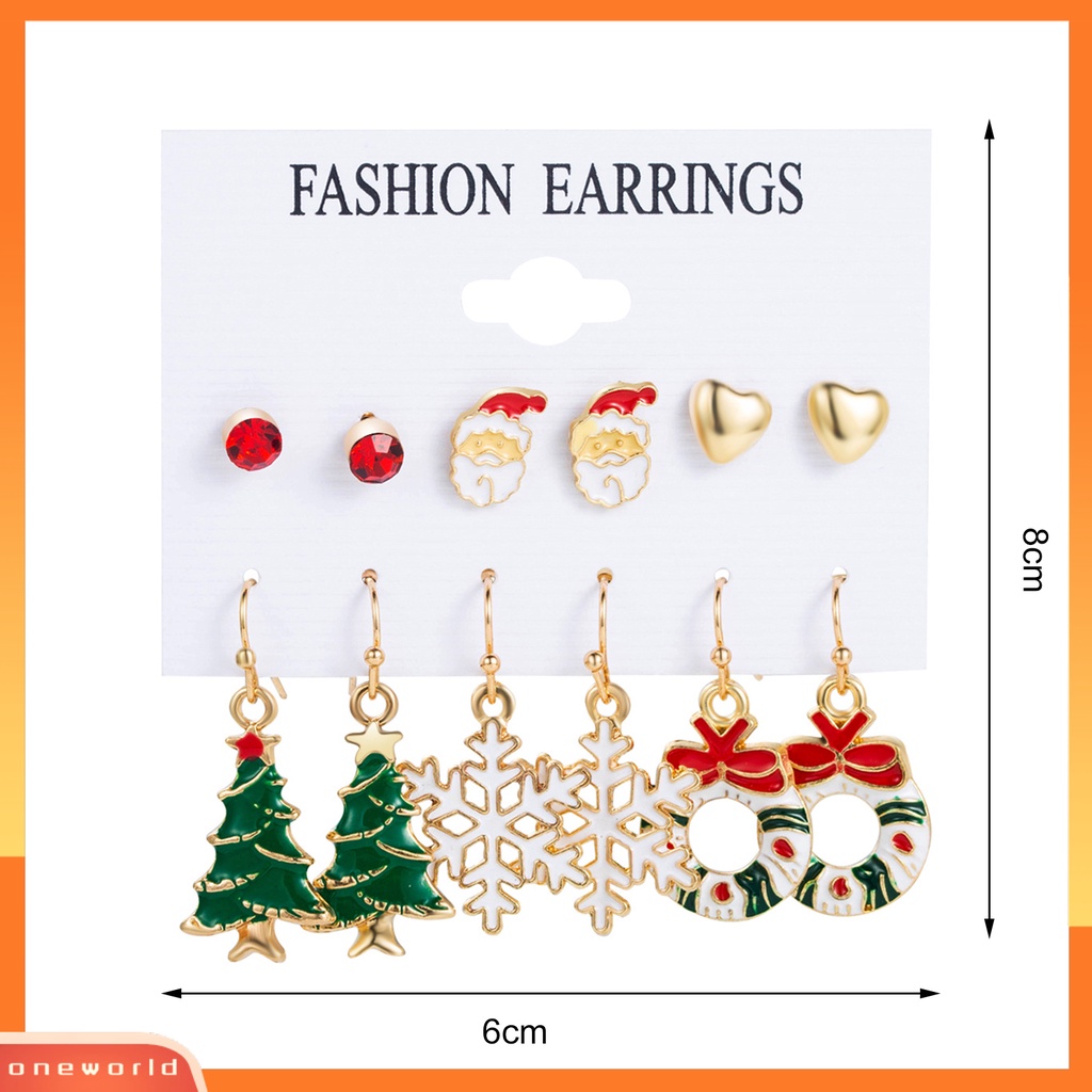 [WOD] 6pasang/set Anting Natal Meriah Enamel Geometris Mengkilap Electroplating Dekorasi Perhiasan Hadiah Pohon Xmas Elk Snowman Santa Claus Ear Studs Menjuntai Earrings