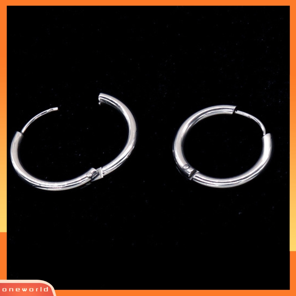 [WOD] 1pc Anting Bulat Tindik Halus Warna Silver Anting Pria Simple Bahan Stainless Steel Untuk Belanja