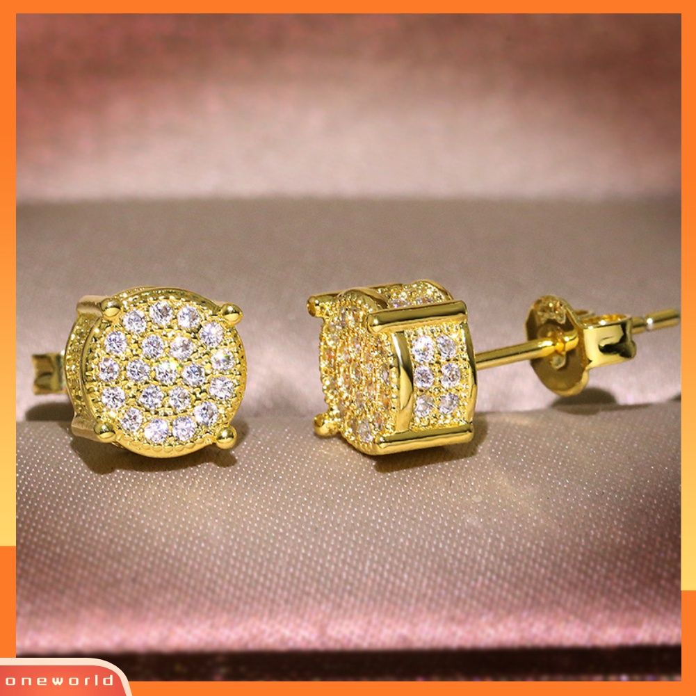 [WOD] Fashion Lady Cubic Zirconia Hias Bulat Telinga Stud Anting Tindik Perhiasan Hadiah