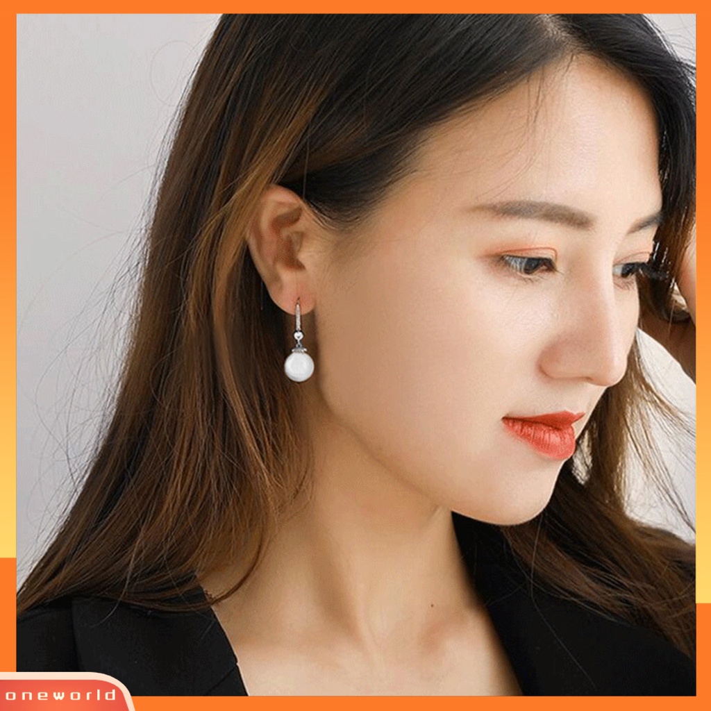 [WOD] 1pasang Wanita Anting Kait Mutiara Imitasi Aksesori Mengkilap Pengerjaan Yang Baik Drop Earrings Untuk Perjamuan