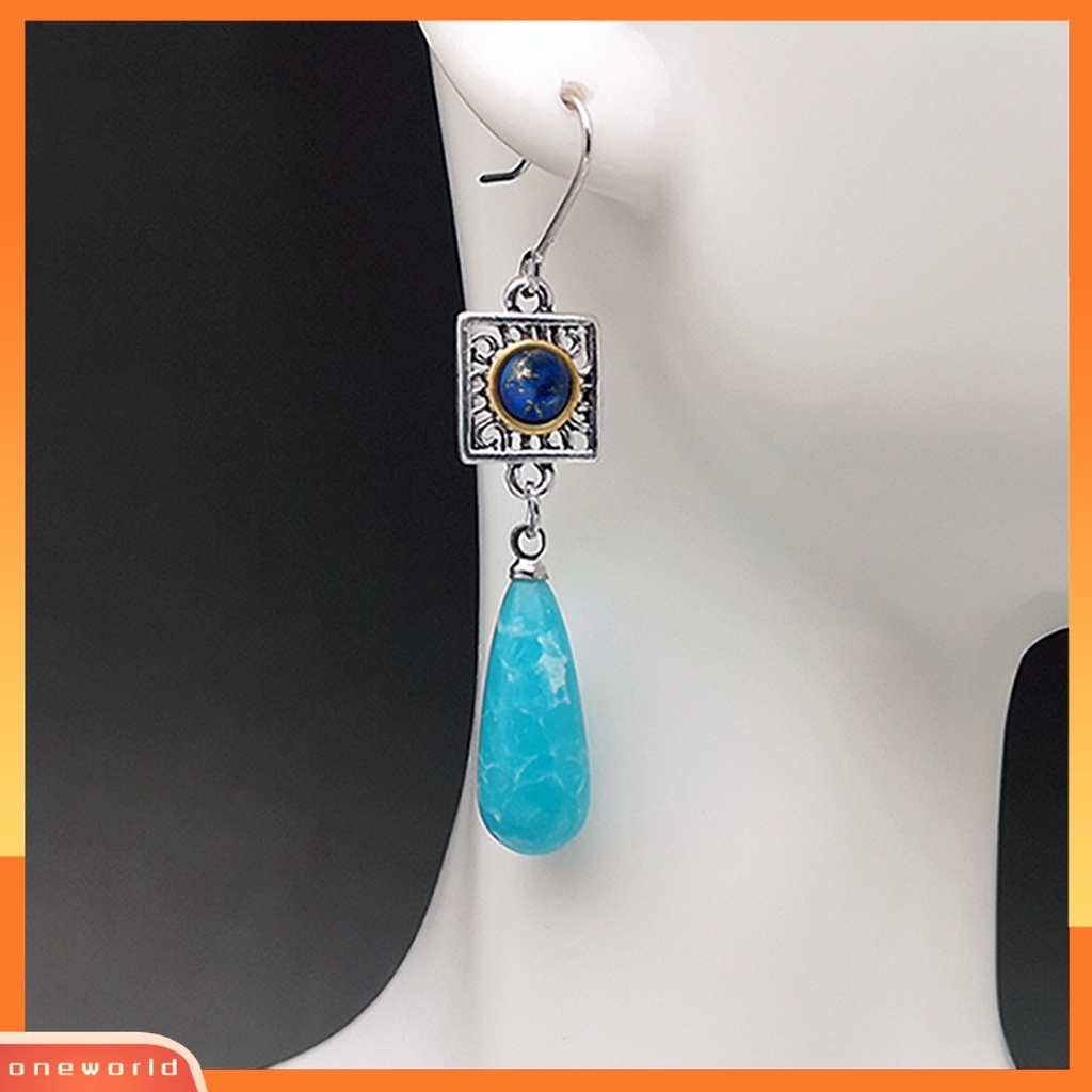 [WOD] Anting Wanita Imitasi Turquoise Bentuk Tetesan Air Semua Cocok Anting Menjuntai Panjang Untuk Hadiah