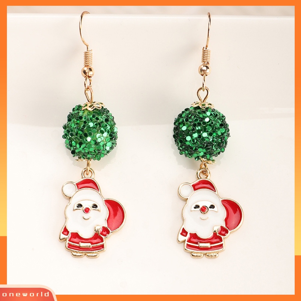 [WOD] Wanita Bergaya Bola Bulu Ear Stud Santa Claus Snowflake Eardrop Anting Kait