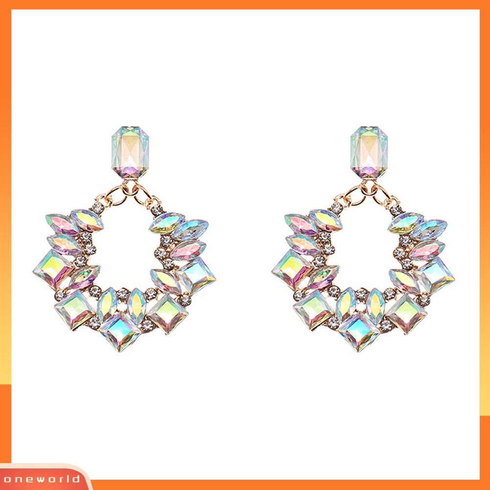 [WOD] Kreatif Wanita Geometris Eardrop Glitter Berlian Imitasi Hoop Ear Stud Earrings Hadiah