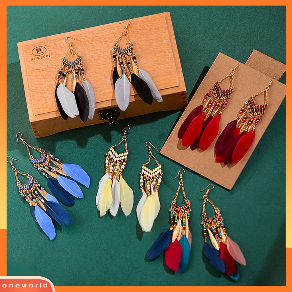 [WOD] 1pasang Anting Wanita Gaya Bohemia Etnik Bulu Sintetis Indah Lady Menjuntai Anting Untuk Perjamuan
