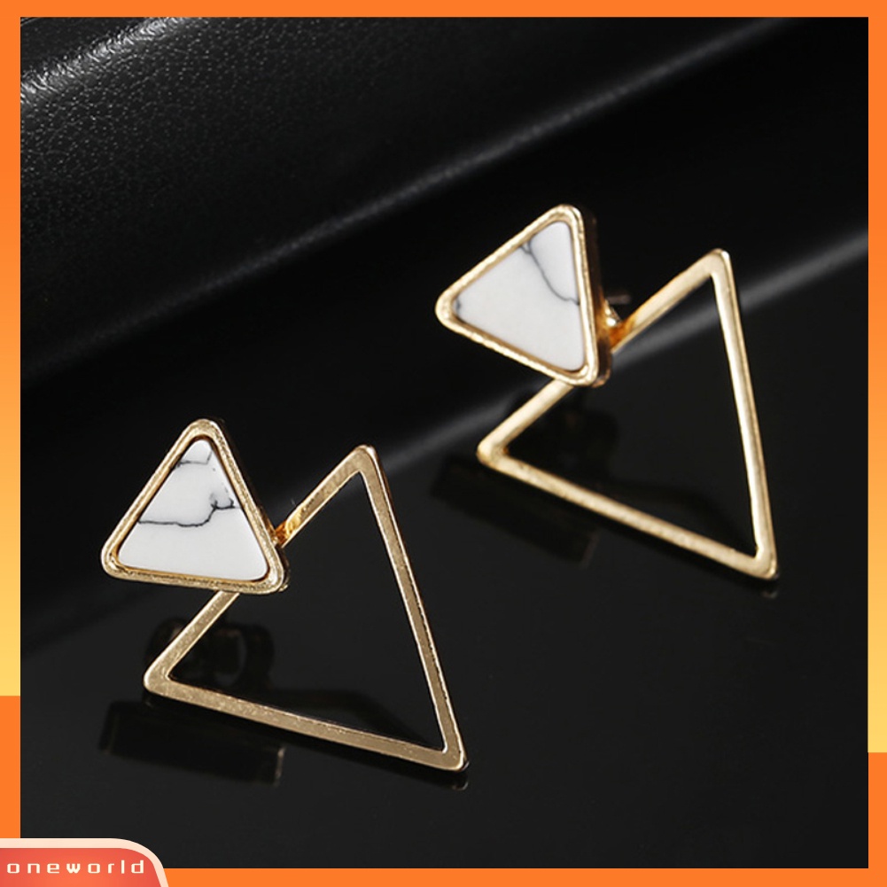 [WOD] Sederhana Wanita Ganda Segitiga Berongga Liontin Jaket Telinga Stud Earrings Perhiasan