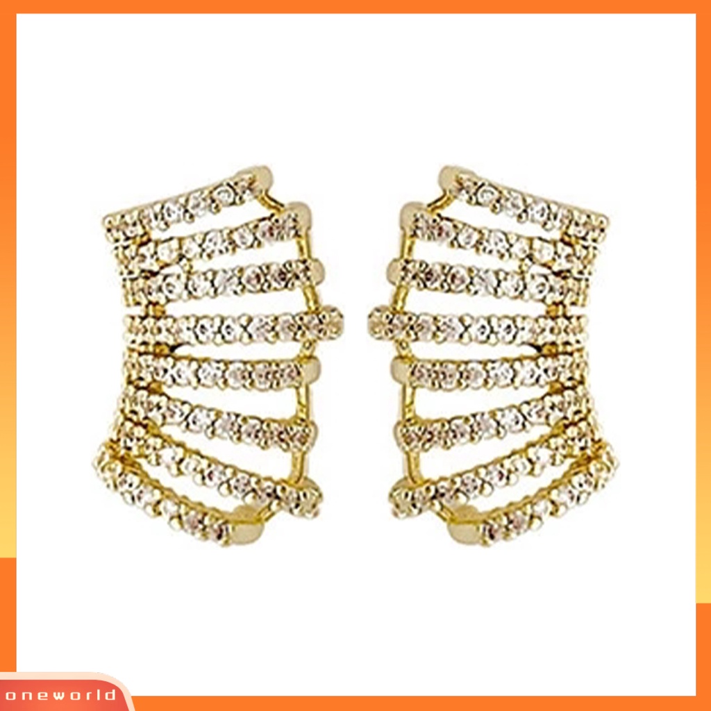 [WOD] 1pasang Lady Earrings Golden Berongga Keluar Berkilau Berlian Imitasi Bertatahkan Wanita Earrings Aksesori Perempuan