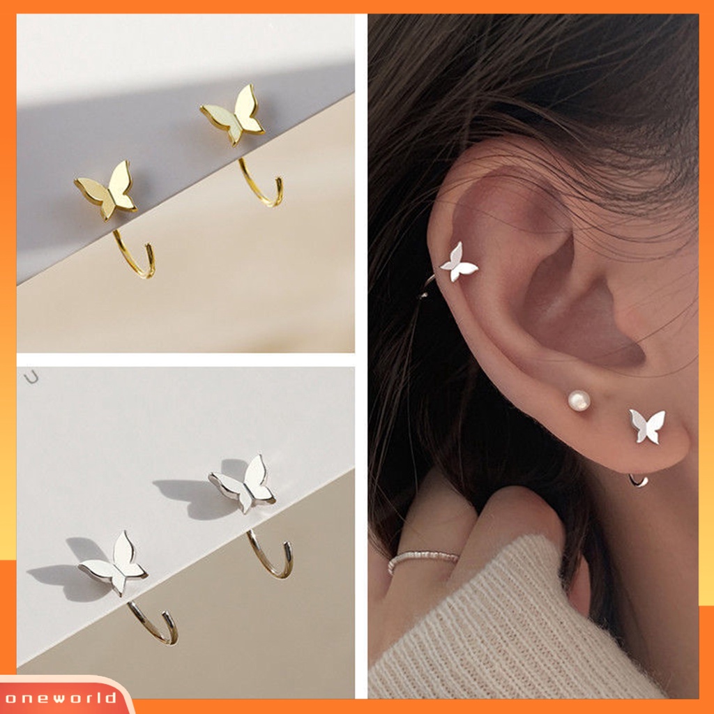 [WOD] 1pasang Anting Stud Butterfly Perhiasan Indah Kilau Cerah Anting Bunga Untuk Perjamuan